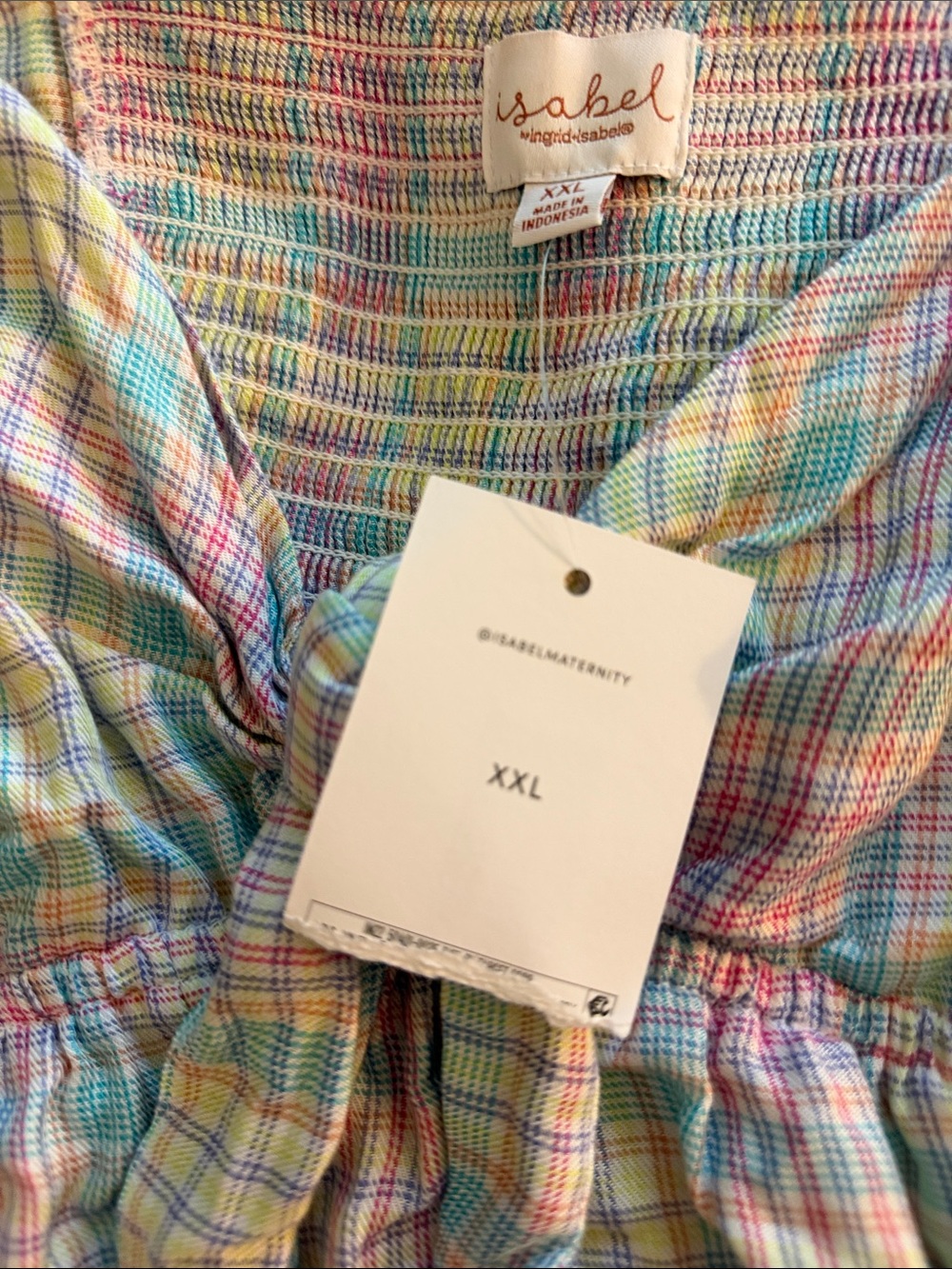 Isabel Maternity by Ingrid & Isabel Pastel Plaid Tie-Front Puff Sleeve Top - Picture 3 of 4